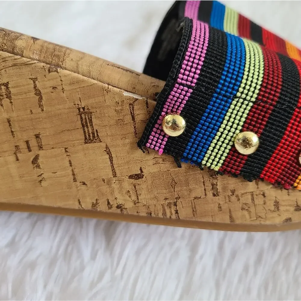 Avenue Greta Y2K Colorful Cork Wedge Heeled Flip Flops Size 10W